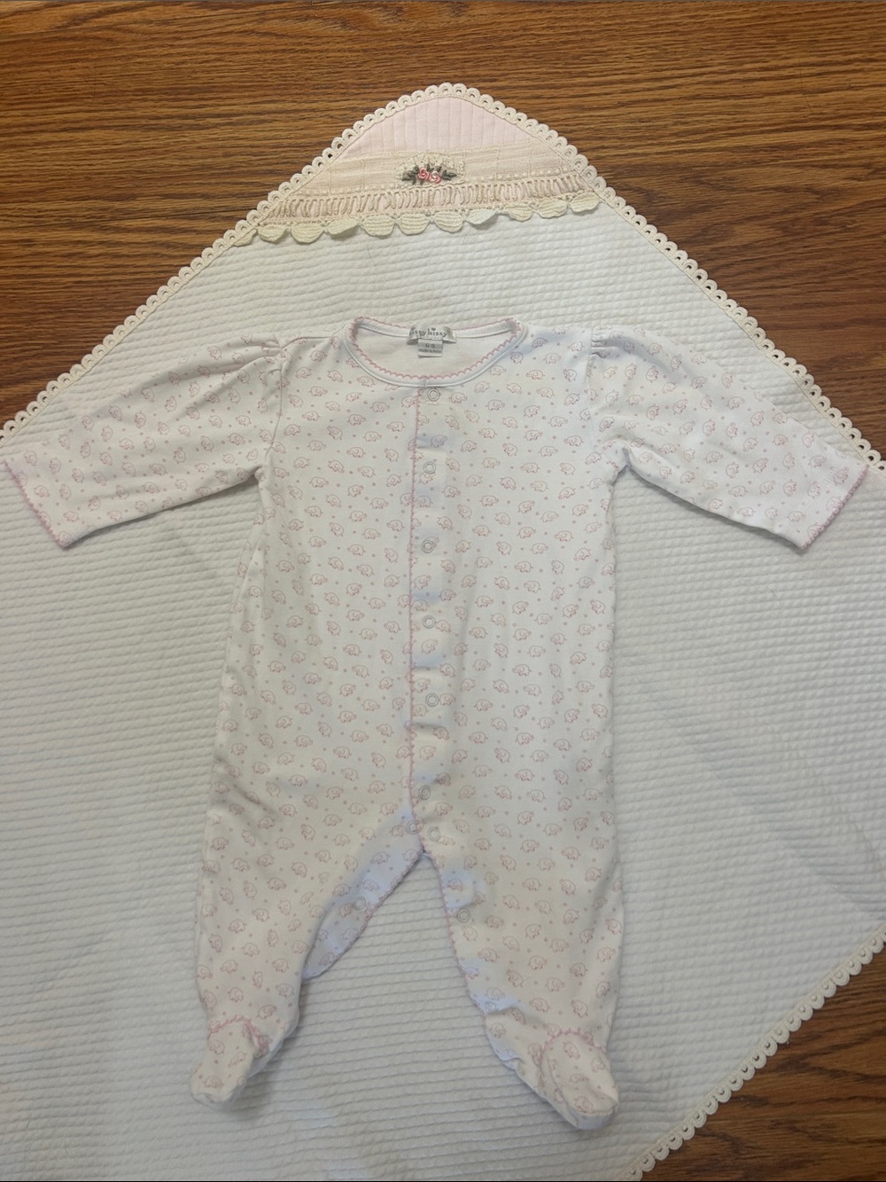 Kissy Kissy White and Pink Footed One-Piece